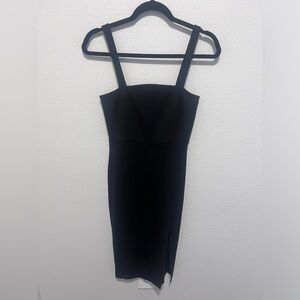 Forever 21 Black Bodycon Midi Dress with Front Slit Size Small